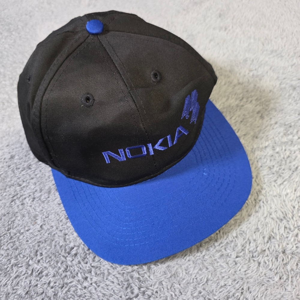 Nokia Mens OS Snapback Hat Black Blue Vintage Otto Cap Tech Promo Logo Flat Bill